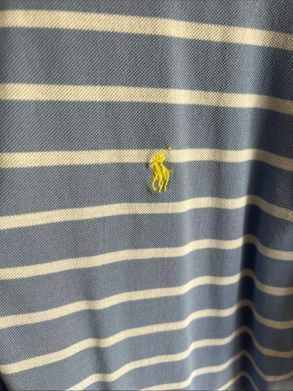 Ralph Lauren Light Blue and White Striped Polo with Yellow Pony